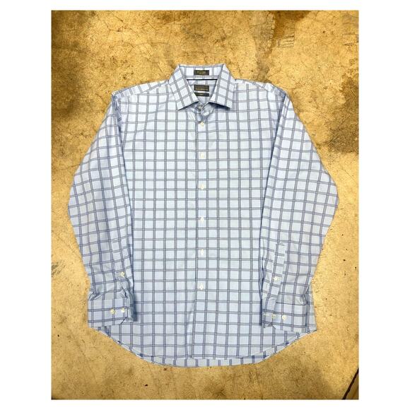 Calibrate Men’s Blue Plaid Dress Shirt – Trim Fit / Non-Iron Stretch - Picture 4 of 16